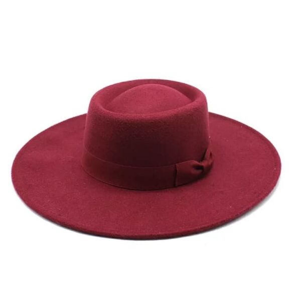 Burgundy Large Wide Brim Fedora Hat